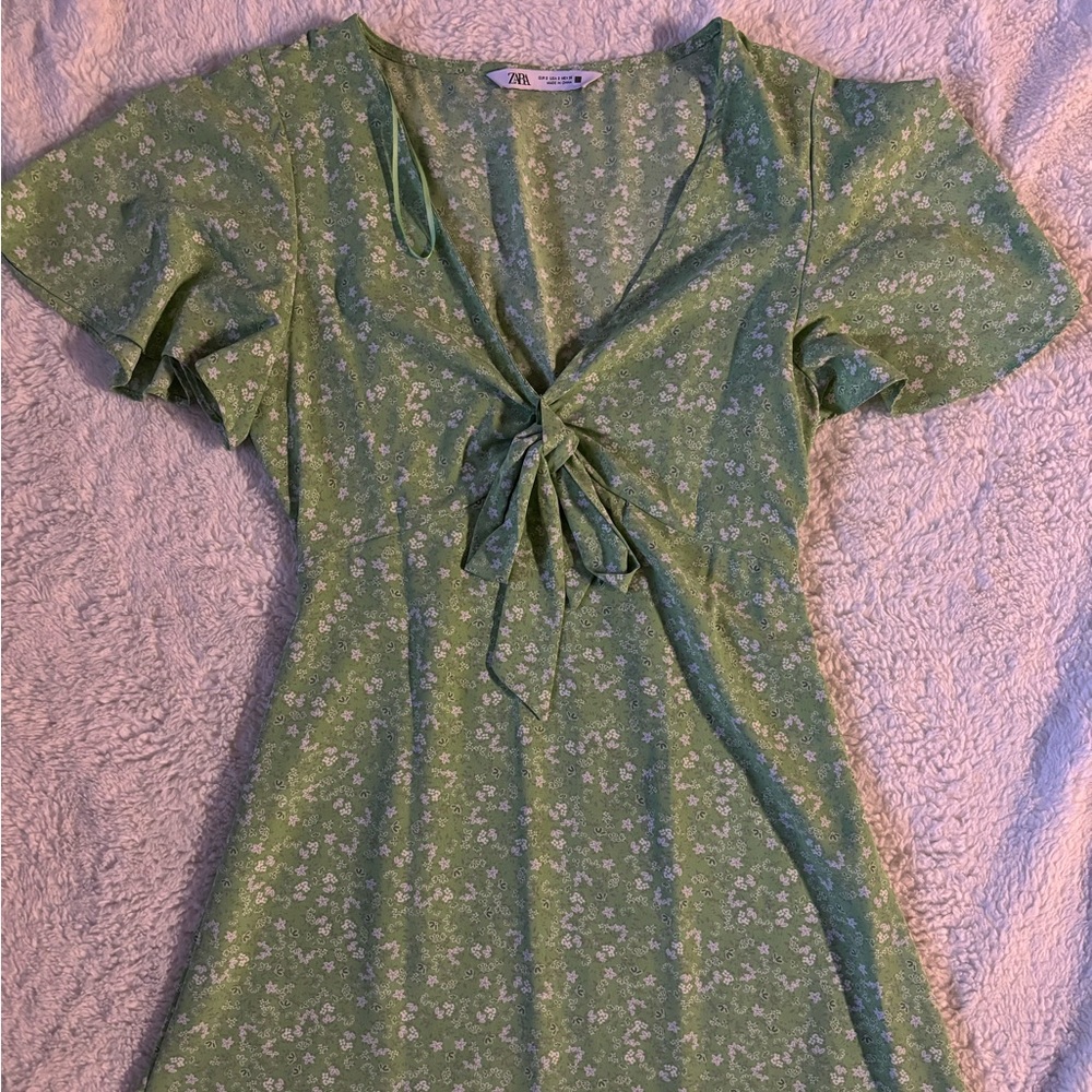 Zara green floral mini dress